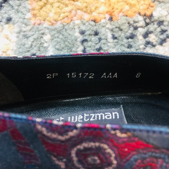 STUART WEITZMAN FOR MR. SEYMOUR Vintage Blue Silk Tie Print Suede Heels 8 AAA - Picture 14 of 14